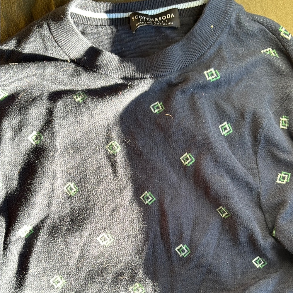 Scotch & Soda Navy Sweater with Green Pattern